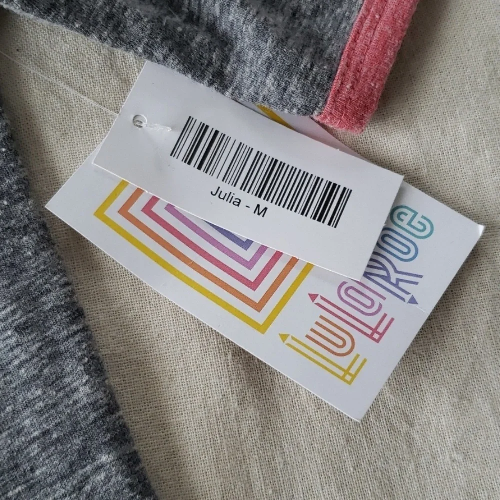 NEW Lularoe Heathered Julia Midi Dress Ringer‎ M Grey Pink NWT
